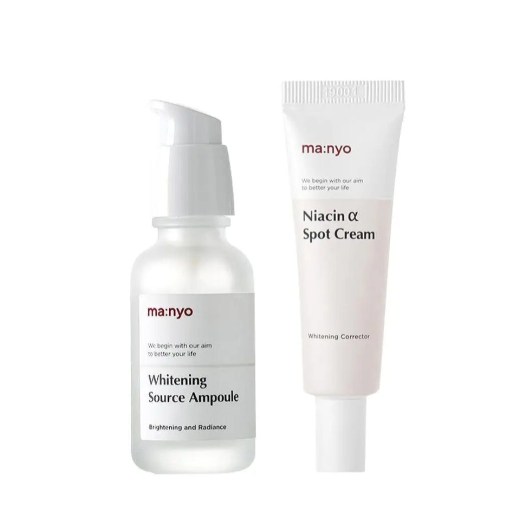 Manyo Factory Set for reducing pigmentation (Whitening Source Ampoule + Niacin Alpha Spot Cream) - HelloPeony